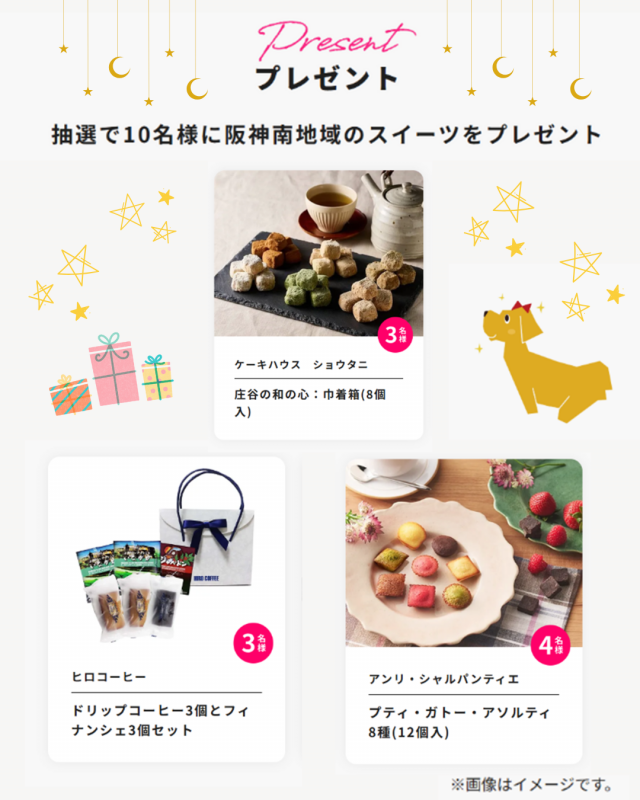 抽選で10名様に当たる阪神南地域のスイーツの写真
