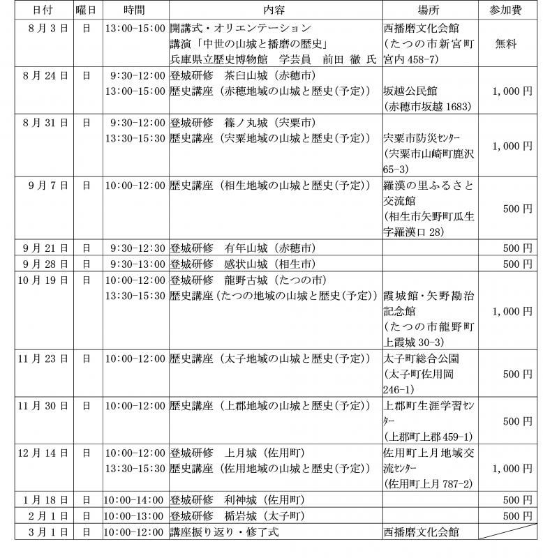 ガイド養成講座日程表